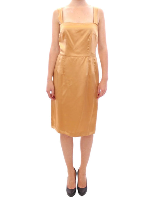 Dolce & Gabbana Elegant Bronze Silk Knee - Length Sheath Dress - Sandy Store ByNet