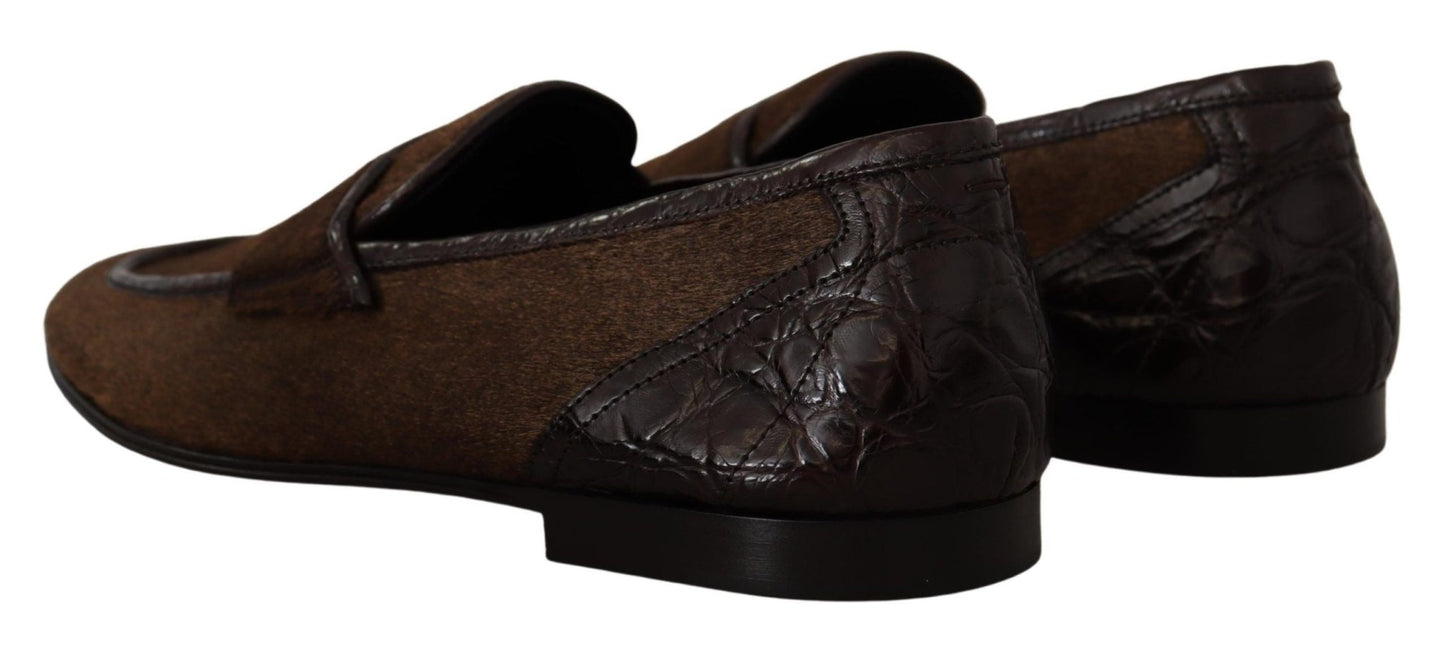 Dolce & Gabbana Elegant Brown Caiman Leather Loafers - Sandy Store ByNet