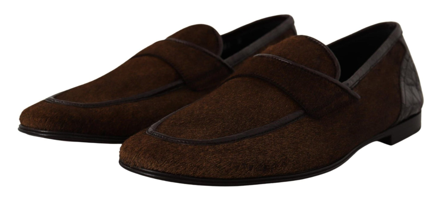 Dolce & Gabbana Elegant Brown Caiman Leather Loafers - Sandy Store ByNet