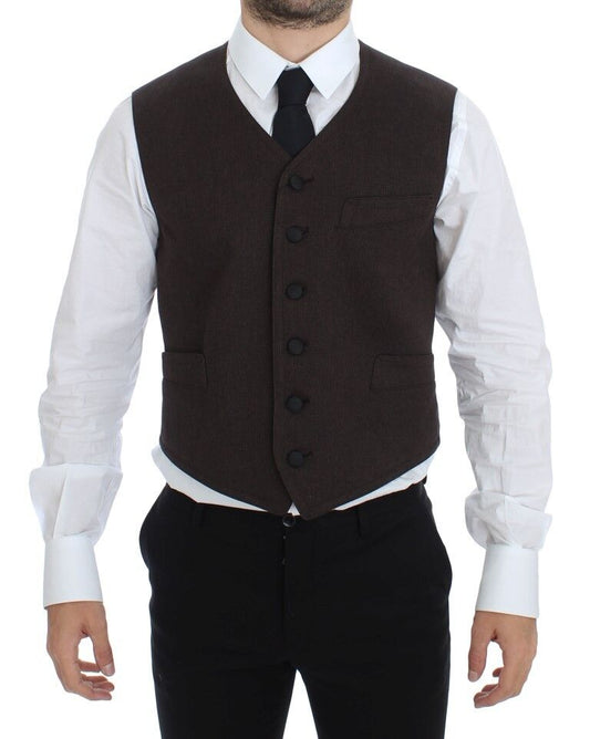 Dolce & Gabbana Elegant Brown Cotton Blend Dress Vest - Sandy Store ByNet
