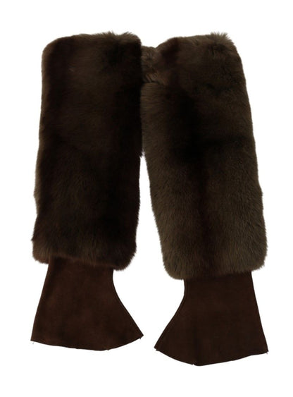 Dolce & Gabbana Elegant Brown Fur & Leather Elbow - Length Gloves - Sandy Store ByNet