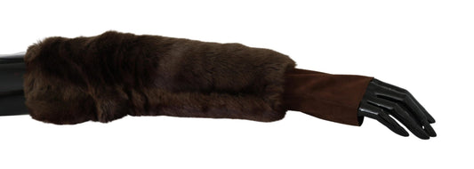 Dolce & Gabbana Elegant Brown Fur & Leather Elbow - Length Gloves - Sandy Store ByNet
