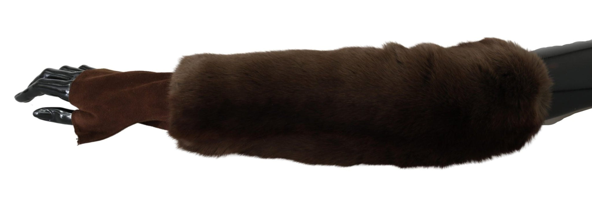 Dolce & Gabbana Elegant Brown Fur & Leather Elbow - Length Gloves - Sandy Store ByNet