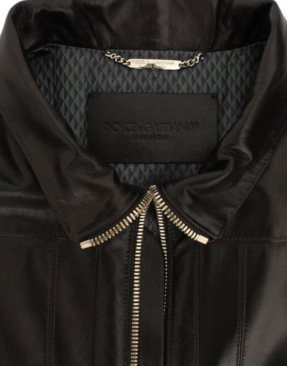 Dolce & Gabbana Elegant Brown Gold - Detailed Leather Jacket - Sandy Store ByNet