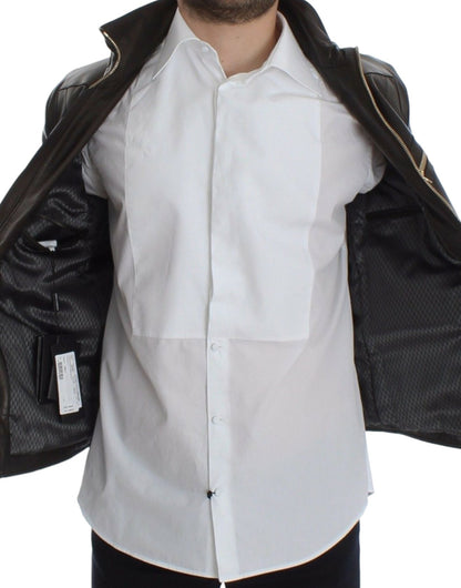Dolce & Gabbana Elegant Brown Gold - Detailed Leather Jacket - Sandy Store ByNet