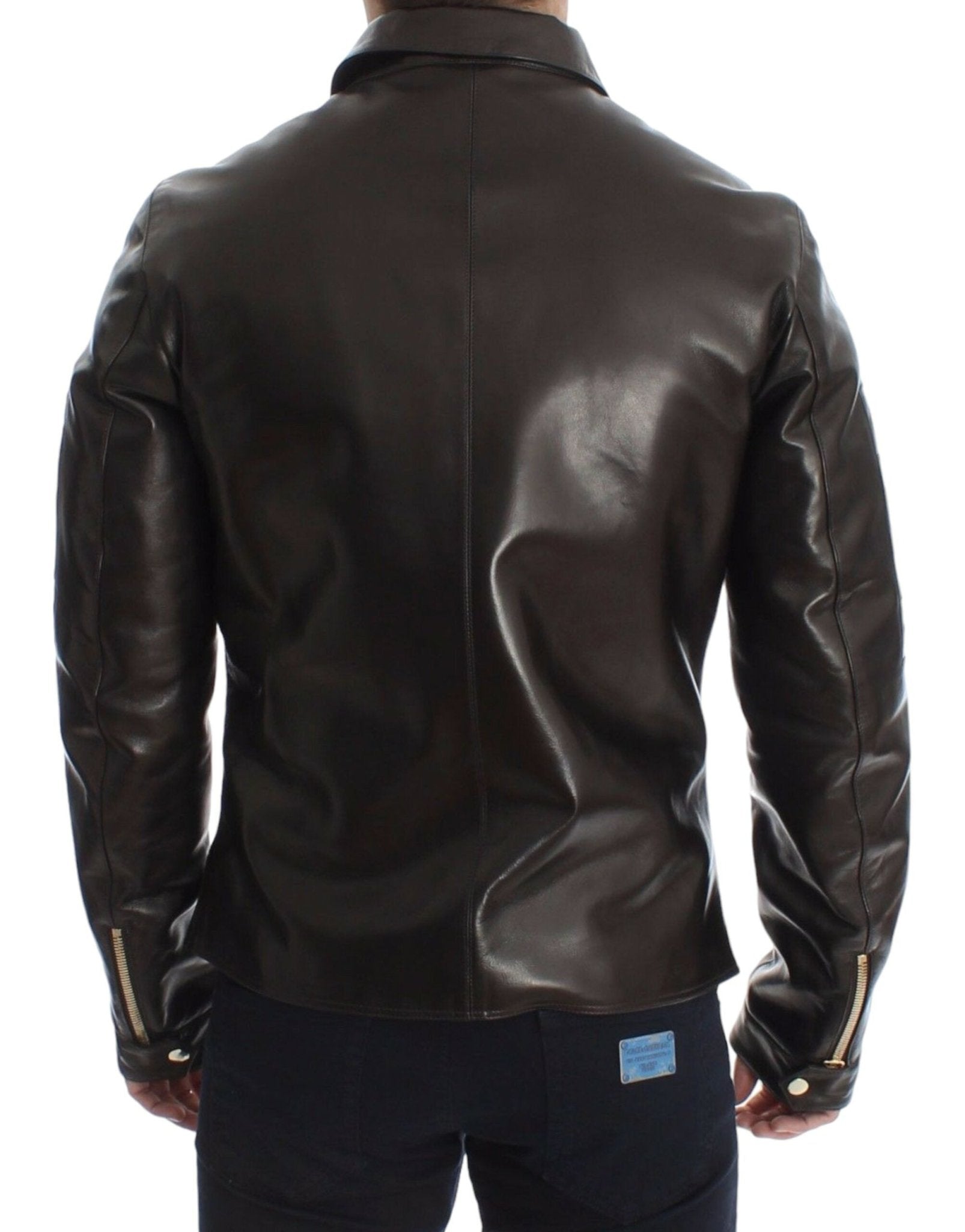Dolce & Gabbana Elegant Brown Gold - Detailed Leather Jacket - Sandy Store ByNet