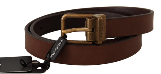 Dolce & Gabbana Elegant Brown Leather Belt with Gold Buckle - Sandy Store ByNet