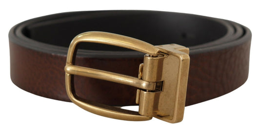Dolce & Gabbana Elegant Brown Leather Belt with Logo Buckle - Sandy Store ByNet