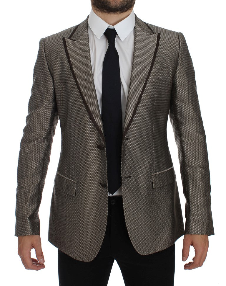Dolce & Gabbana Elegant Brown Silk Two - Button Slim Blazer - Sandy Store ByNet