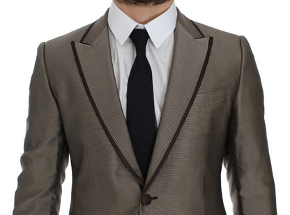 Dolce & Gabbana Elegant Brown Silk Two - Button Slim Blazer - Sandy Store ByNet