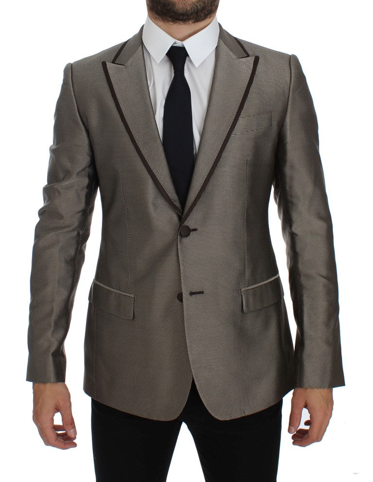 Dolce & Gabbana Elegant Brown Silk Two - Button Slim Blazer - Sandy Store ByNet