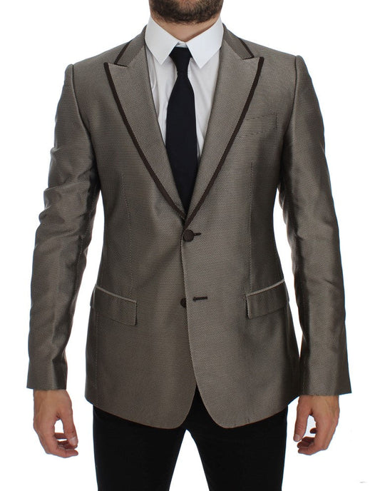 Dolce & Gabbana Elegant Brown Silk Two - Button Slim Blazer - Sandy Store ByNet