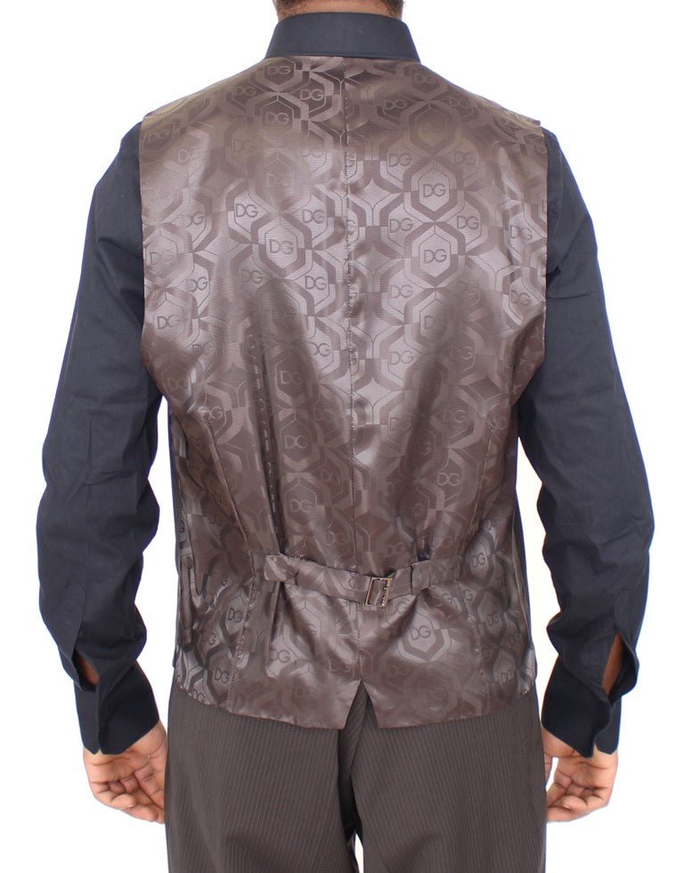 Dolce & Gabbana Elegant Brown Striped Wool Dress Vest - Sandy Store ByNet