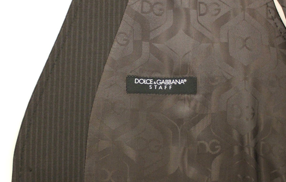 Dolce & Gabbana Elegant Brown Striped Wool Dress Vest - Sandy Store ByNet