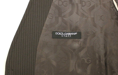 Dolce & Gabbana Elegant Brown Striped Wool Dress Vest - Sandy Store ByNet