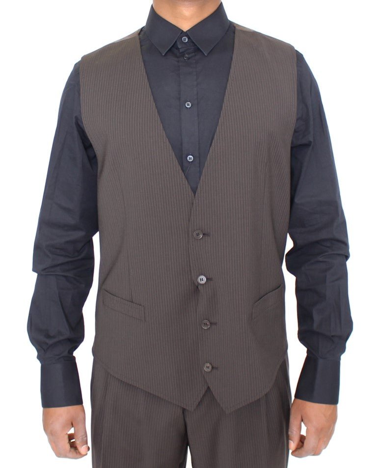 Dolce & Gabbana Elegant Brown Striped Wool Dress Vest - Sandy Store ByNet
