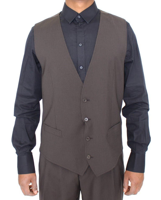 Dolce & Gabbana Elegant Brown Striped Wool Dress Vest - Sandy Store ByNet