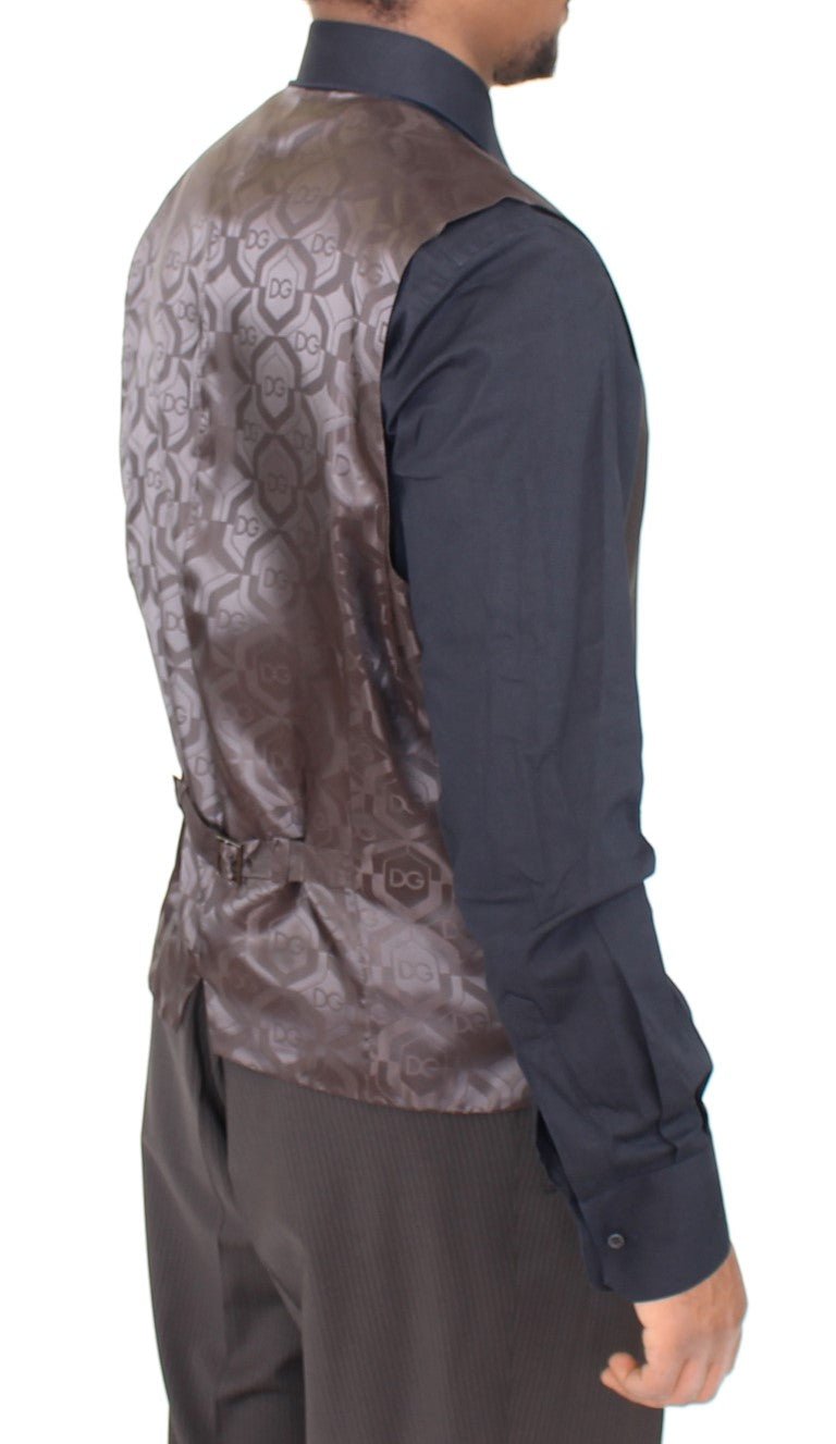 Dolce & Gabbana Elegant Brown Striped Wool Dress Vest - Sandy Store ByNet