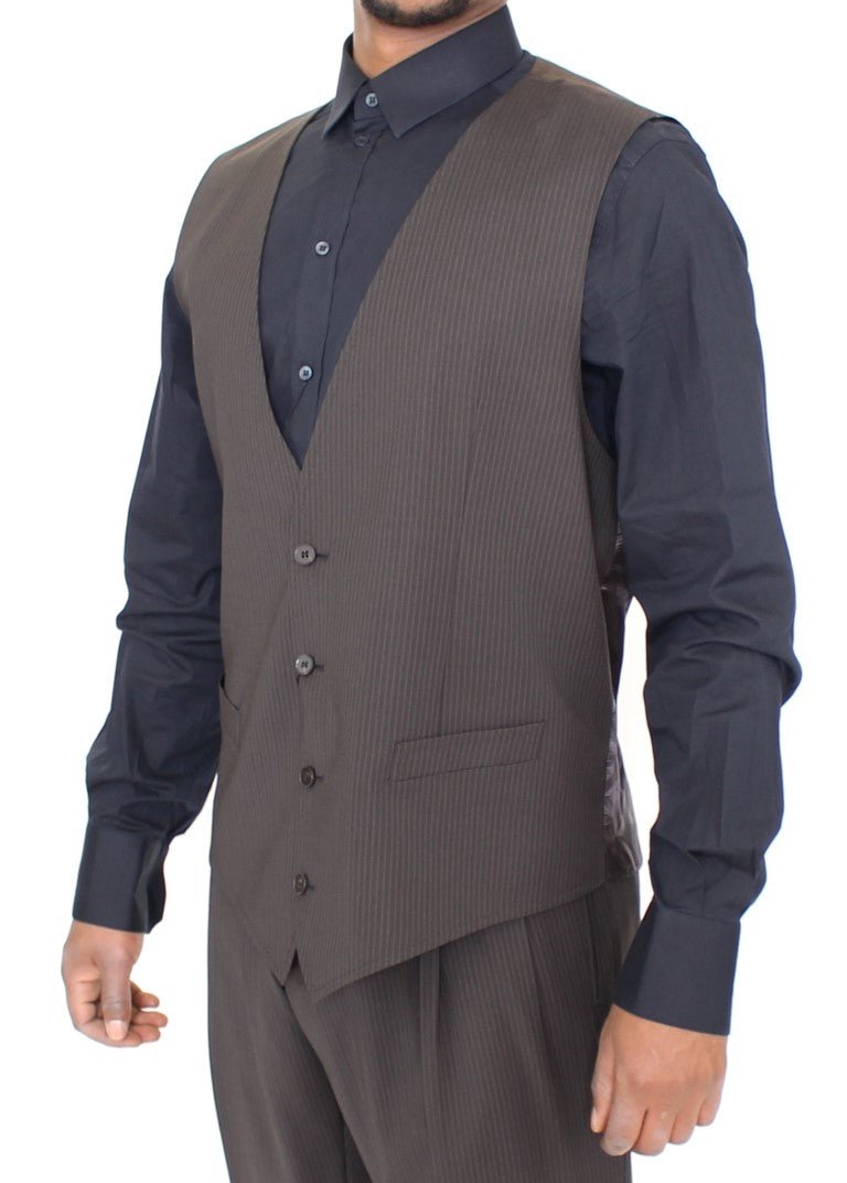 Dolce & Gabbana Elegant Brown Striped Wool Dress Vest - Sandy Store ByNet