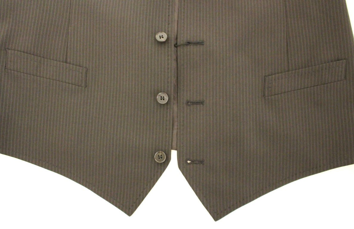 Dolce & Gabbana Elegant Brown Striped Wool Dress Vest - Sandy Store ByNet