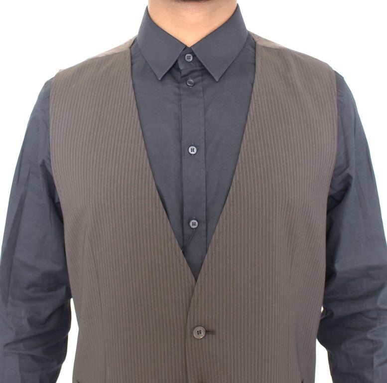Dolce & Gabbana Elegant Brown Striped Wool Dress Vest - Sandy Store ByNet