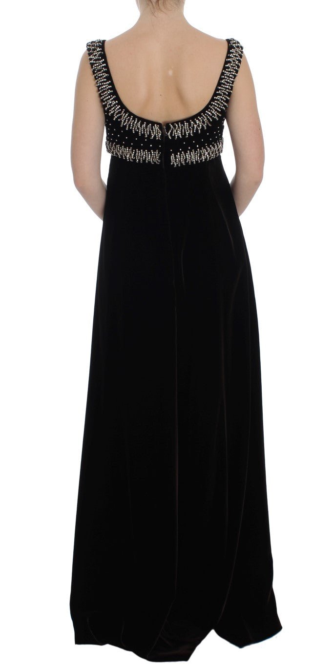 Dolce & Gabbana Elegant Brown Velvet Crystal Gown - Sandy Store ByNet