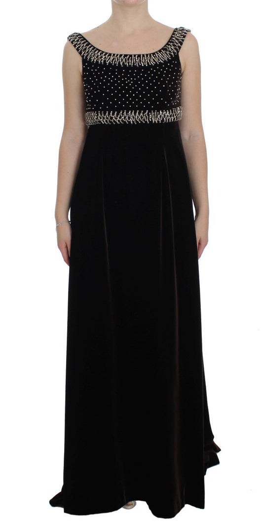 Dolce & Gabbana Elegant Brown Velvet Crystal Gown - Sandy Store ByNet