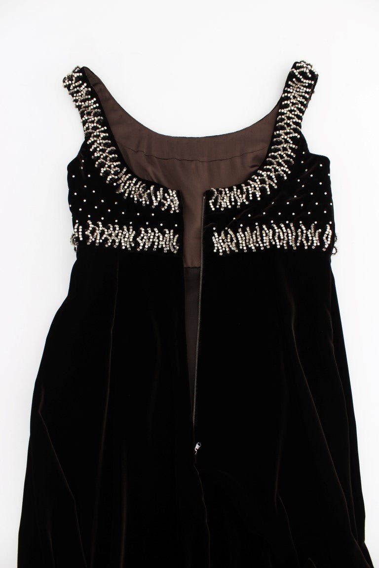 Dolce & Gabbana Elegant Brown Velvet Crystal Gown - Sandy Store ByNet