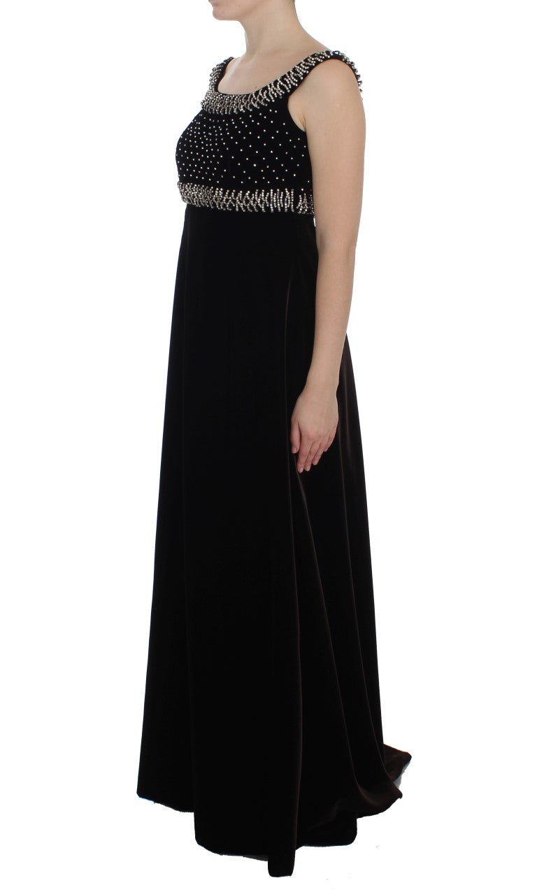 Dolce & Gabbana Elegant Brown Velvet Crystal Gown - Sandy Store ByNet