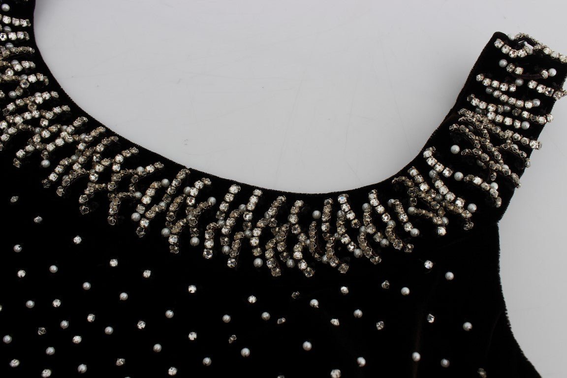 Dolce & Gabbana Elegant Brown Velvet Crystal Gown - Sandy Store ByNet