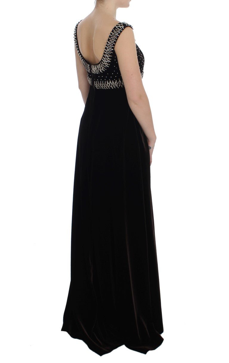 Dolce & Gabbana Elegant Brown Velvet Crystal Gown - Sandy Store ByNet