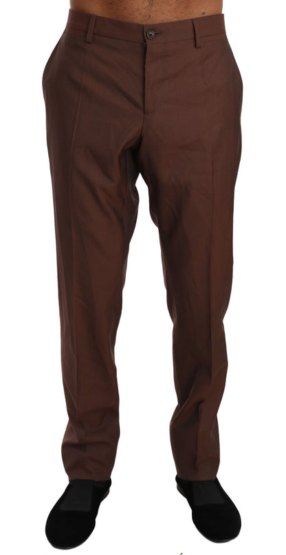 Dolce & Gabbana Elegant Brown Wool - Silk Formal Pants - Sandy Store ByNet