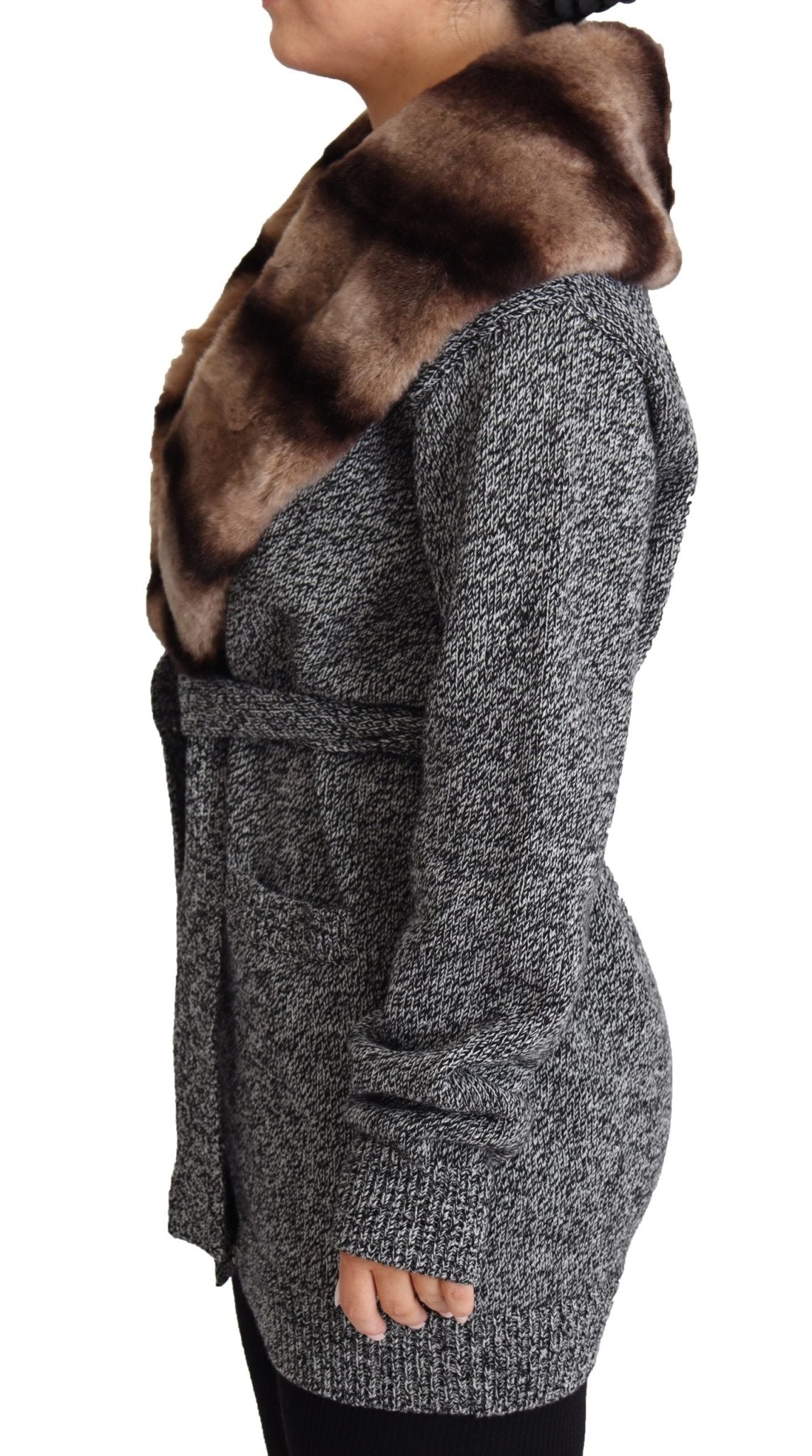 Dolce & Gabbana Elegant Cashmere Cardigan with Rabbit Fur Collar - Sandy Store ByNet
