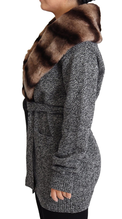 Dolce & Gabbana Elegant Cashmere Cardigan with Rabbit Fur Collar - Sandy Store ByNet