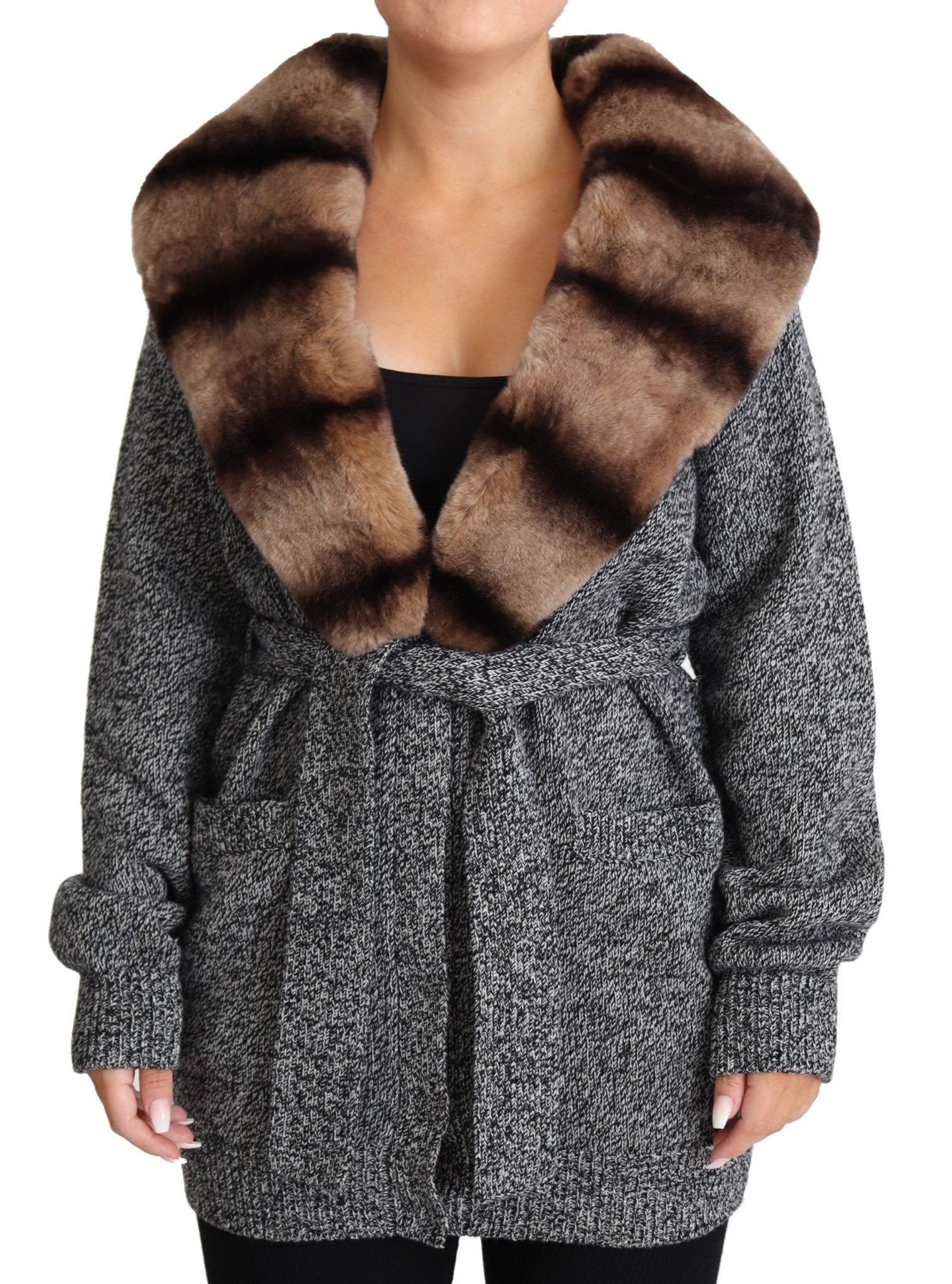 Dolce & Gabbana Elegant Cashmere Cardigan with Rabbit Fur Collar - Sandy Store ByNet