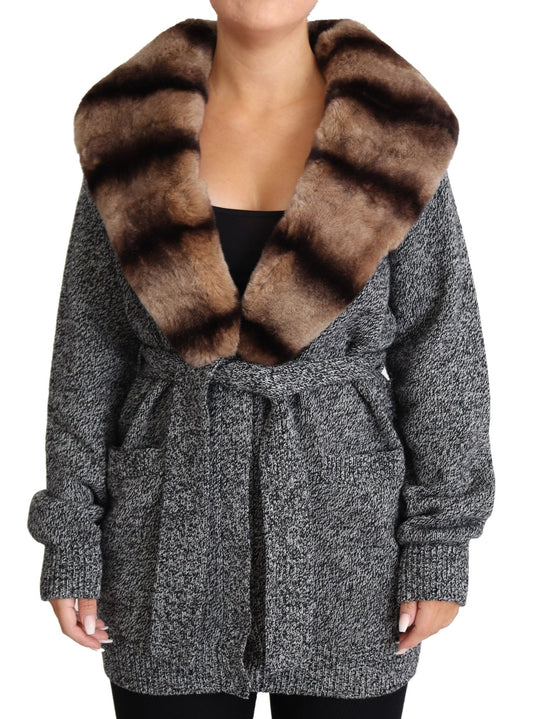 Dolce & Gabbana Elegant Cashmere Cardigan with Rabbit Fur Collar - Sandy Store ByNet