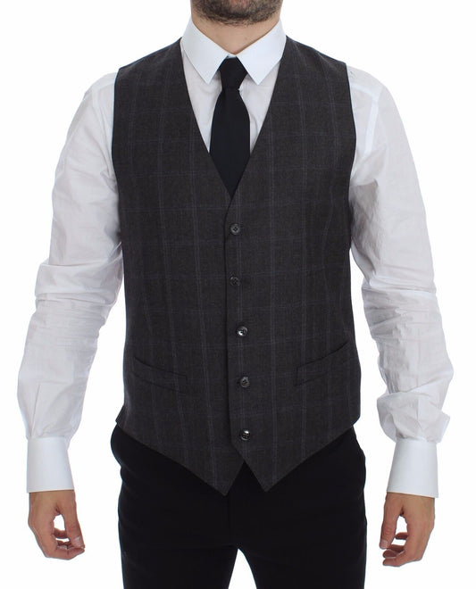 Dolce & Gabbana Elegant Checkered Wool Dress Vest - Sandy Store ByNet