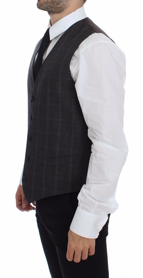 Dolce & Gabbana Elegant Checkered Wool Dress Vest - Sandy Store ByNet