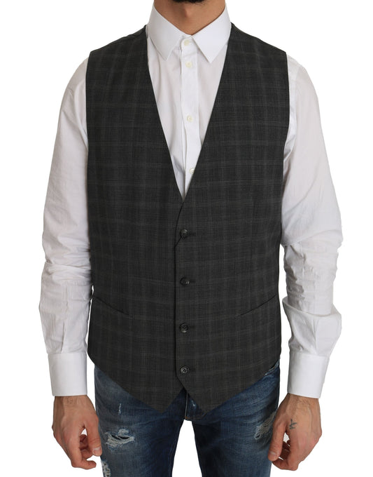 Dolce & Gabbana Elegant Checkered Wool Vest for the Urbane Man - Sandy Store ByNet