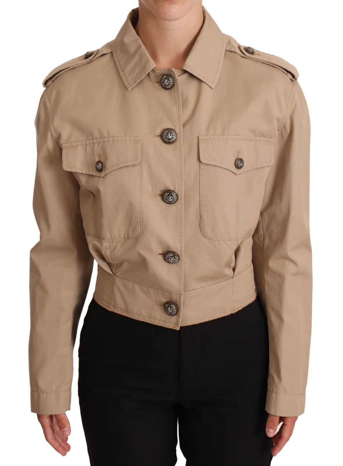 Dolce & Gabbana Elegant Cropped Cotton Jacket in Beige - Sandy Store ByNet