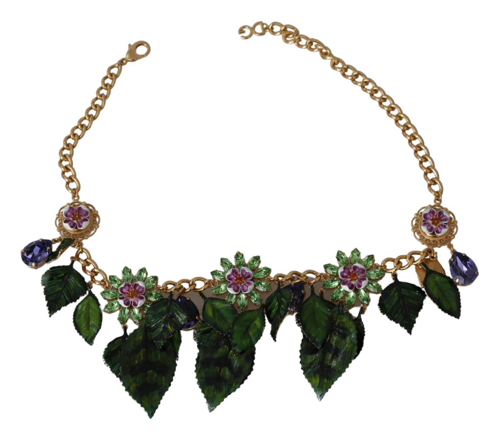 Dolce & Gabbana Elegant Crystal Charms Leaves Pendant Necklace - Sandy Store ByNet
