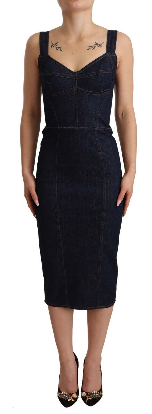 Dolce & Gabbana Elegant Dark Blue Denim Sheath Midi Dress - Sandy Store ByNet