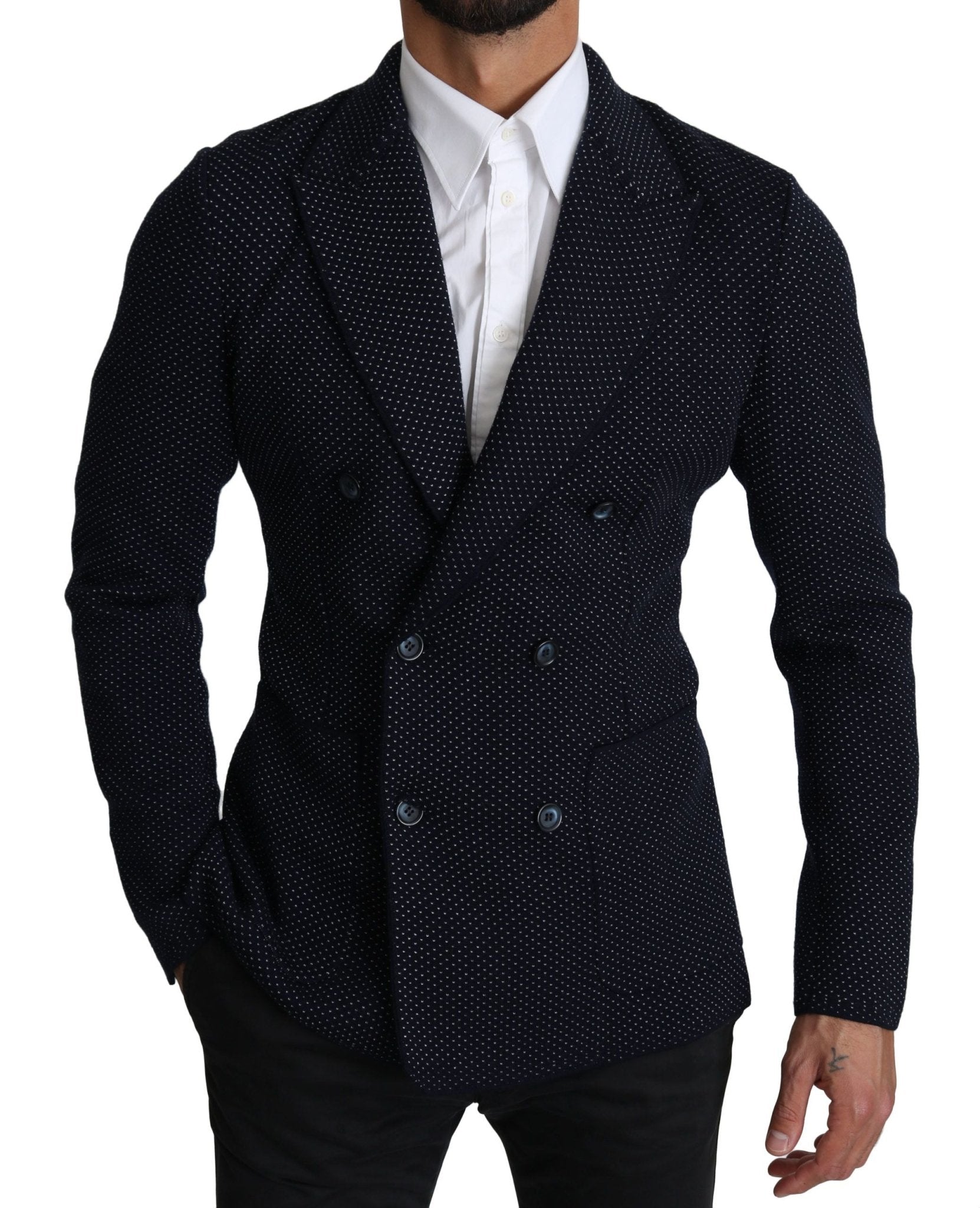 Dolce & Gabbana Elegant Dark Blue Dotted Slim - Fit Blazer - Sandy Store ByNet