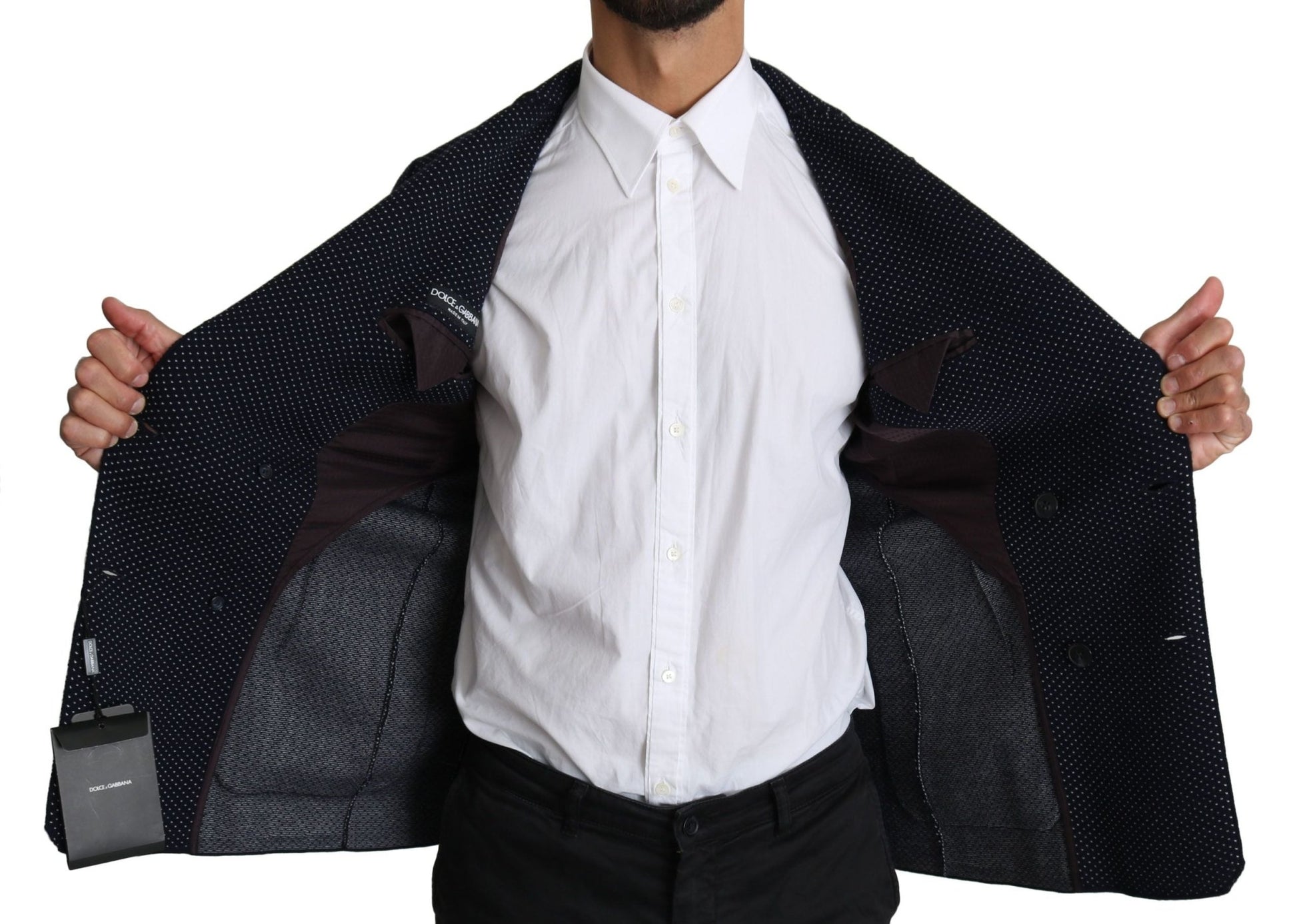 Dolce & Gabbana Elegant Dark Blue Dotted Slim - Fit Blazer - Sandy Store ByNet