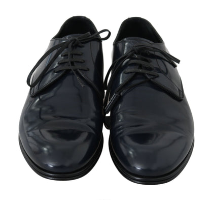 Dolce & Gabbana Elegant Dark Blue Leather Derby Dress Shoes - Sandy Store ByNet
