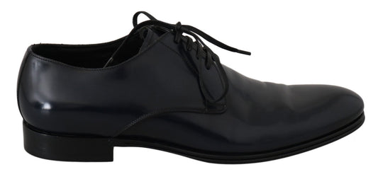 Dolce & Gabbana Elegant Dark Blue Leather Derby Dress Shoes - Sandy Store ByNet