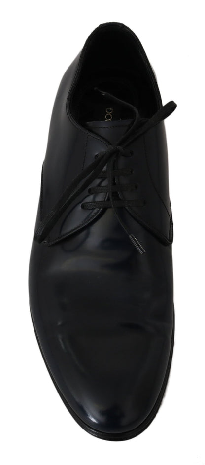 Dolce & Gabbana Elegant Dark Blue Leather Derby Dress Shoes - Sandy Store ByNet