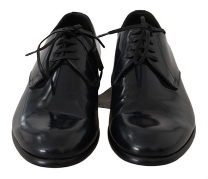 Dolce & Gabbana Elegant Dark Blue Leather Derby Shoes - Sandy Store ByNet