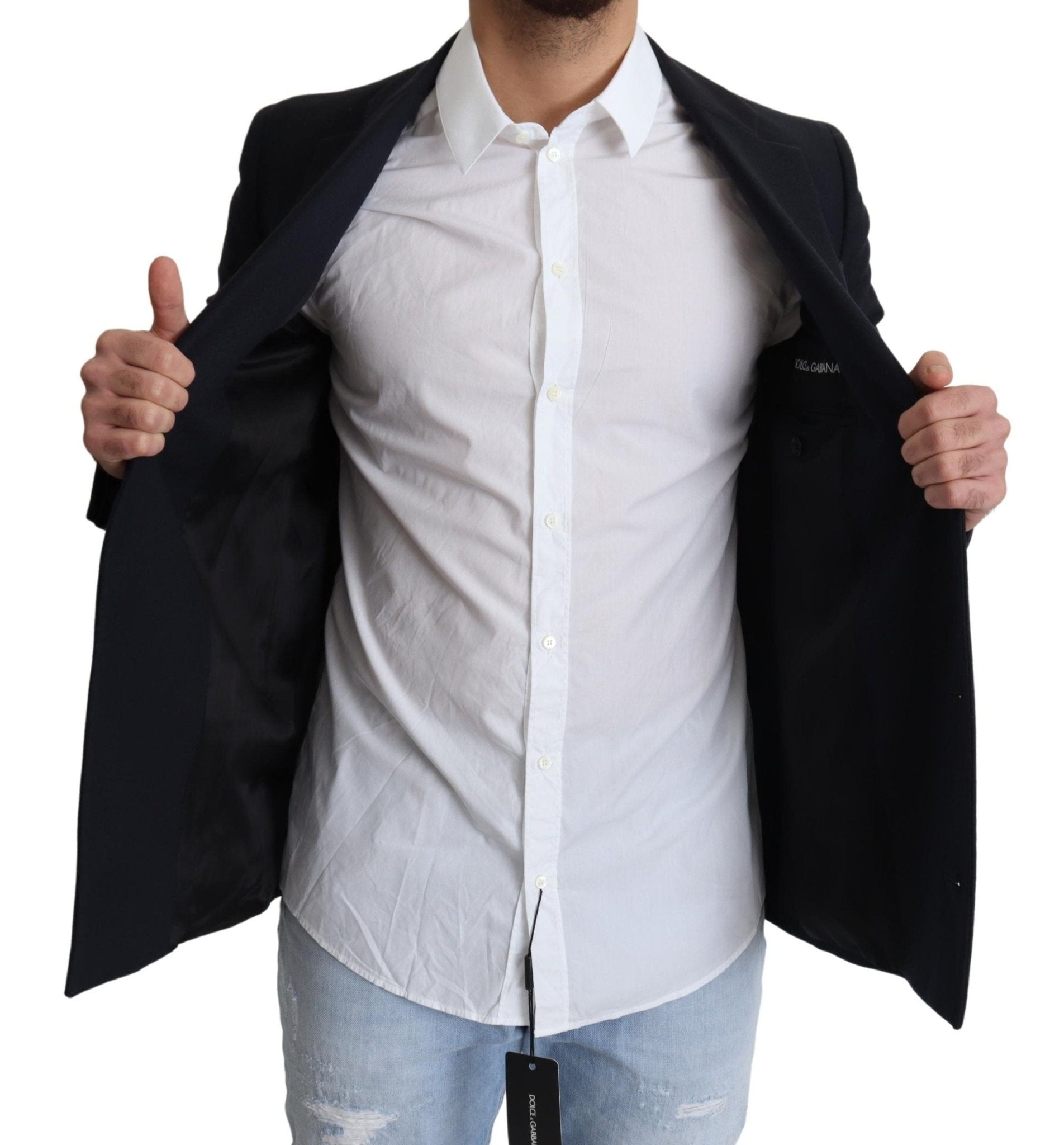 Dolce & Gabbana Elegant Dark Blue Virgin Wool Men's Coat - Sandy Store ByNet