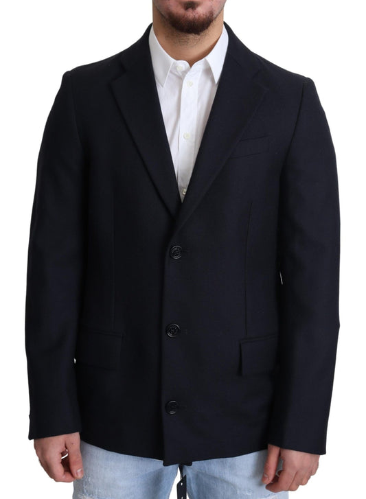 Dolce & Gabbana Elegant Dark Blue Virgin Wool Men's Coat - Sandy Store ByNet